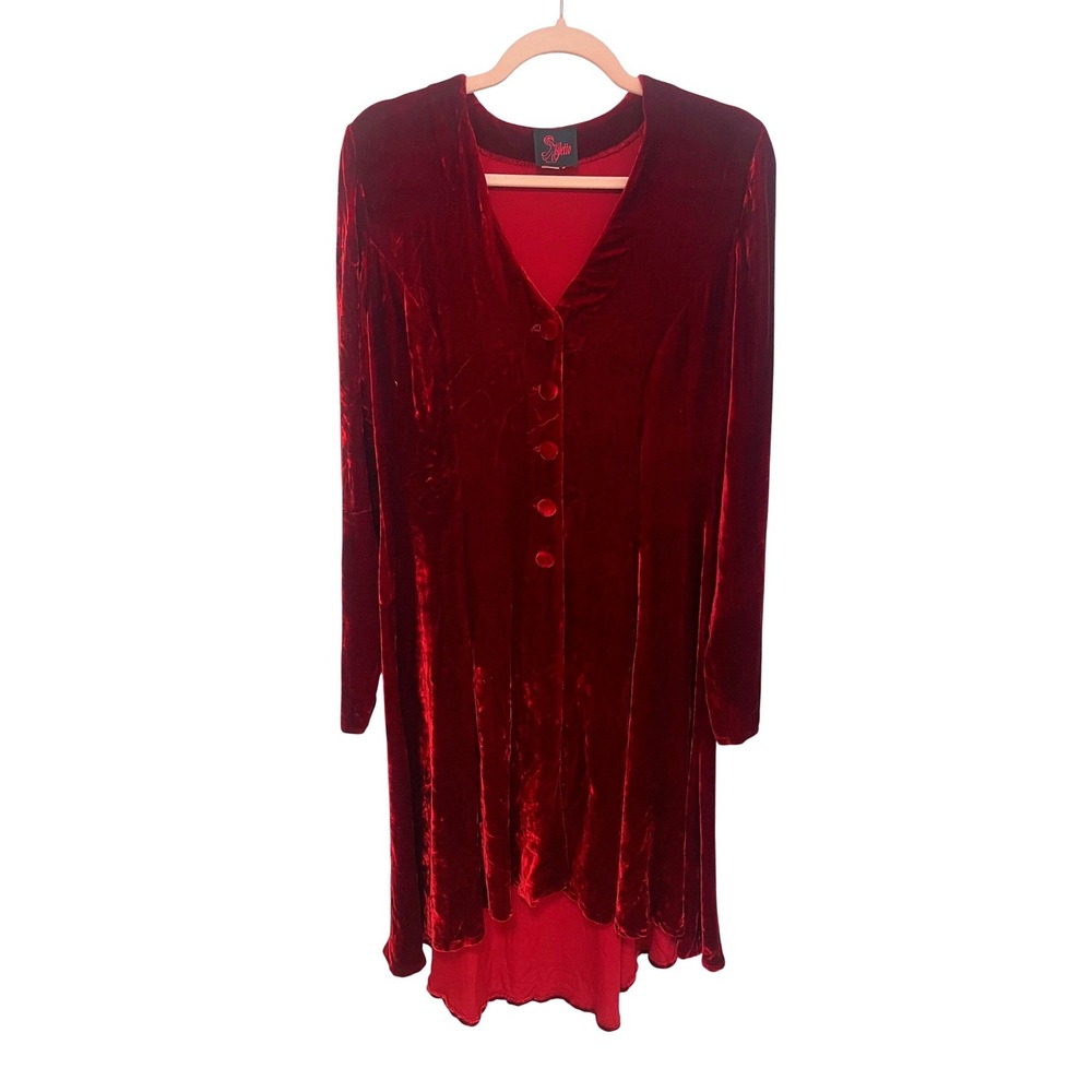 Vintage Silk Velvet Jacket 90s Stiletto Red High Low Duster Made USA